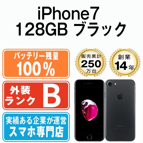 バッテリー100% 【中古】 iPhone7 128GB ブラック SIMフリー 本体 
