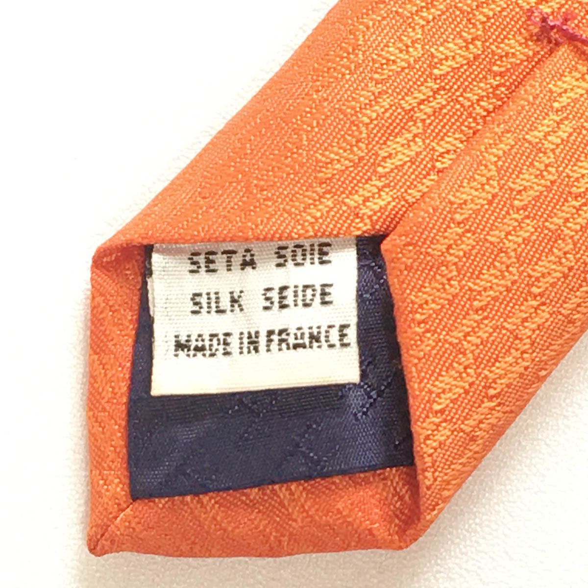美品 エルメス HERMES ネクタイ シルク100% フランス製 オレンジ 254