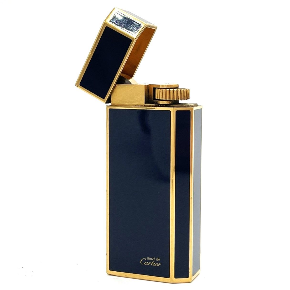 K794 Cartier カルティエ |5角形|ペンタゴン|ラッカー|ガスライター|ネイビー×ゴールド