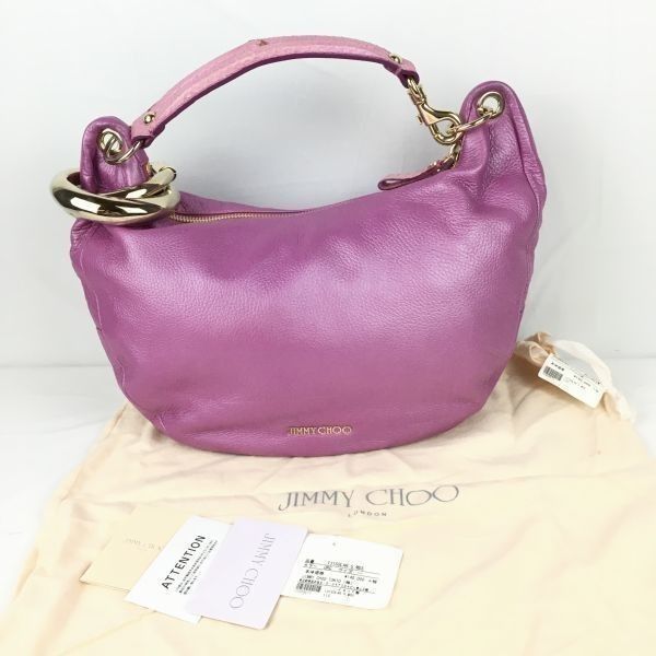 収納袋/タグ付き JIMMY CHOO/ジミーチュウ ハンドバッグ ピンク リング 