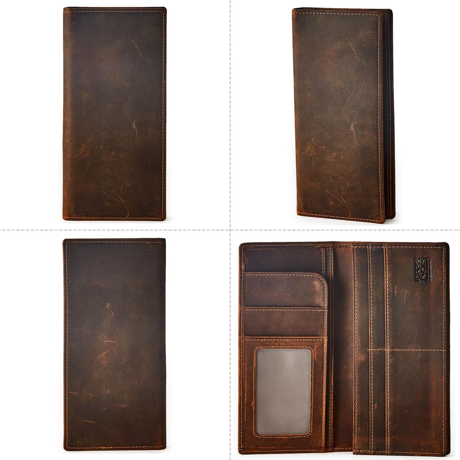 コイン紙幣ポケット付き 写真スロット カートスロット 財布 ヴィンテージスタイル BTPS 004 leather Horse Crazy メンズ長財布 Leathercraft TACKS BRASS