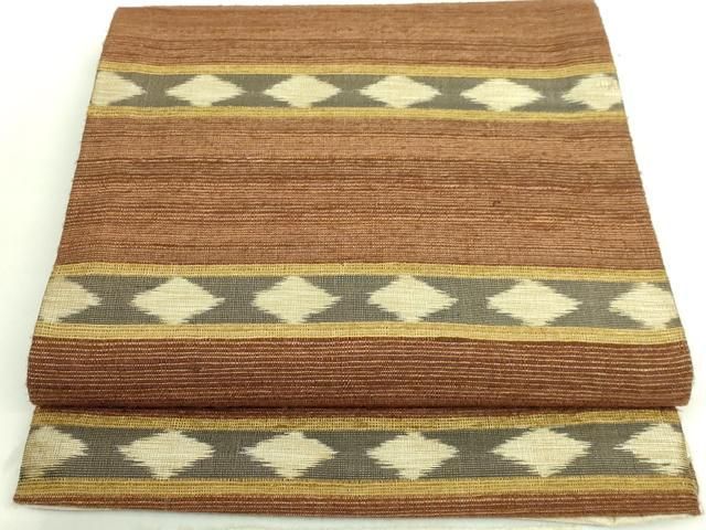 平和屋着物 上 インド アッサム 野蚕糸 手織 ムガシルク 両面 全通柄袋帯 横段文 証紙付き DZAA8579kh5