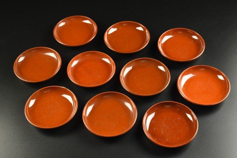 蔵A3932 珉平焼 淡路 民平 茶交趾 小皿 十客