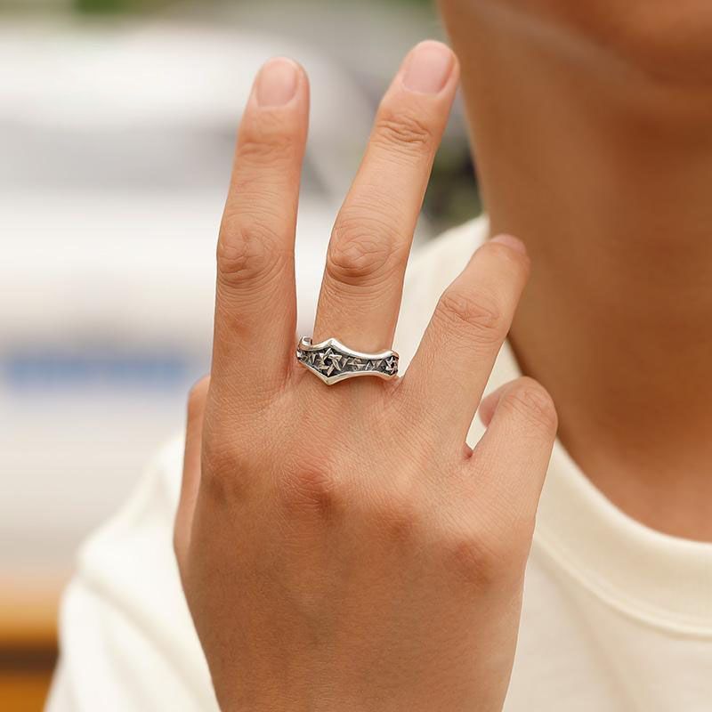 シルバー925製 六芒星モチーフリング メンズ 開口式 ヴィンテージ風 
