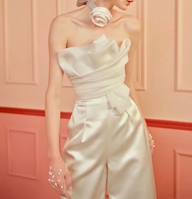 パンツドレス チューブトップ ロング 上品 ワイドレッグ 韓国【1015】