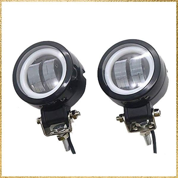 彡送料無料でお届け彡Color:青い円の2つの白いライト ONGMEIL オートバイLEDハーレーホンダスズキカワサキカスタム用エンジェルアイライト付きスポットフォグランプ (青い円の2つの白いライト