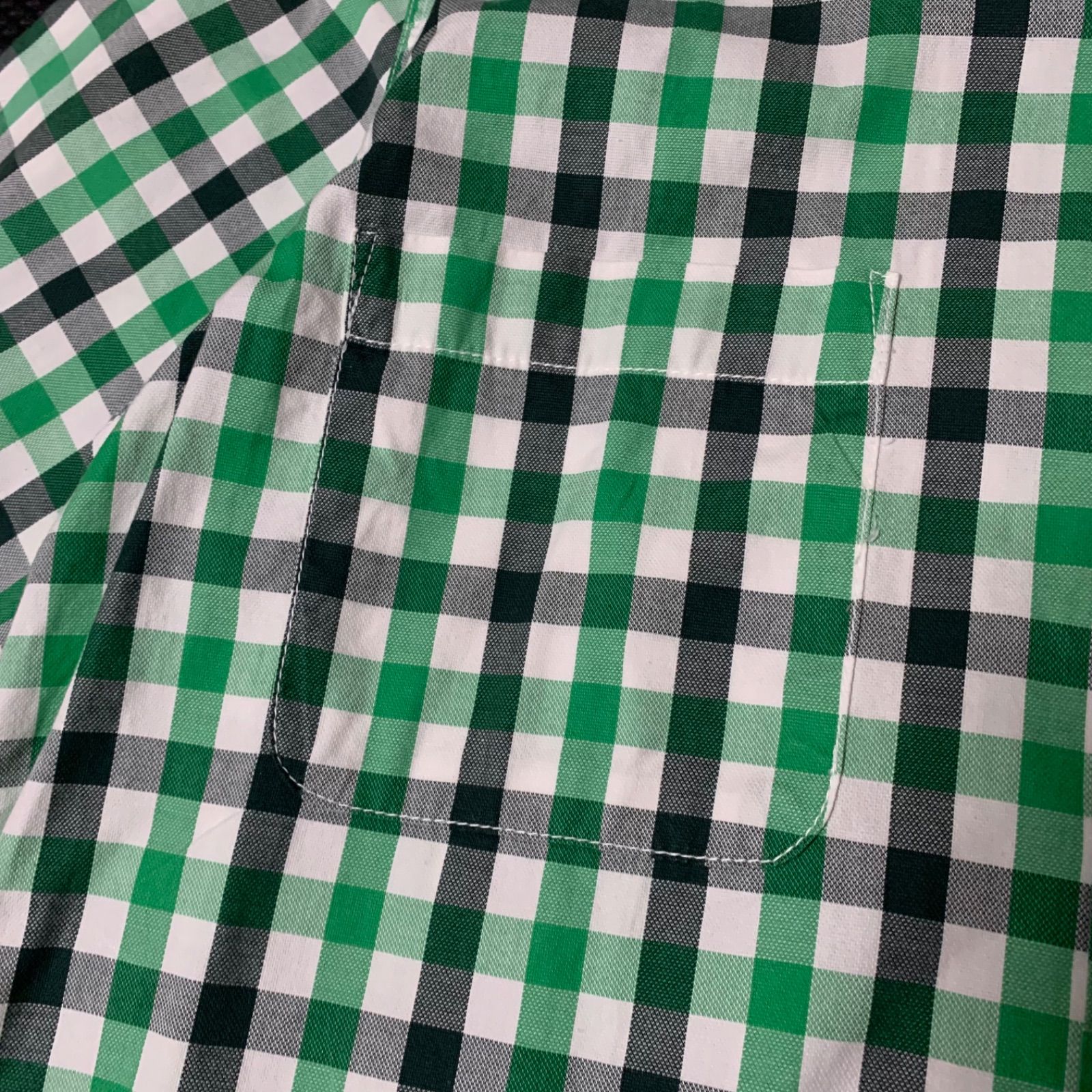 90s NIGEL CABOURN S/S Open Coller Check Shirt ナイジェルケーボン オープンカラーチェックシャツ 開襟シャツ 半袖 グリーン ホワイト ブラック サイズ2 日本製 アングローバル期 ハンガーループ ピスタグ