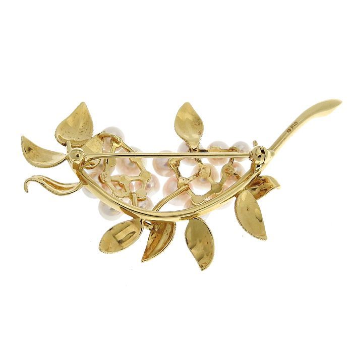 MIKIMOTO ミキモト リーフ モチーフ パール ブローチ K18YG 750