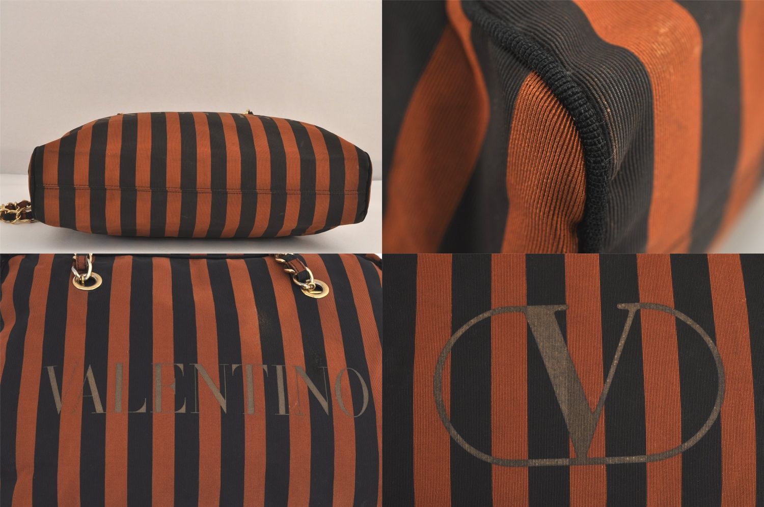VALENTINO ヴァレンティノ ストライプ チェーン ショルダーボストン 