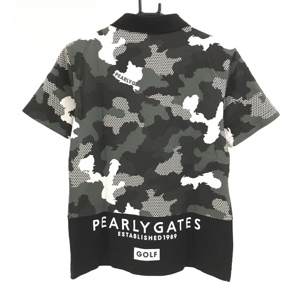 パーリーゲイツ 半袖ポロシャツ 黒×グレー カモフラ柄 迷彩 メンズ 4 M ゴルフウェア PEARLY GATES