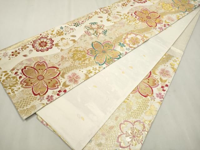 平和屋着物▽六通柄袋帯 舞桜丸文 金糸 正絹 逸品 CAAU9388hy