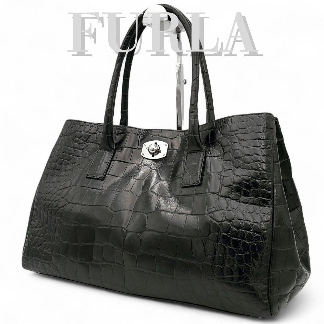 美品 FURLA フルラ ハンドバッグ ビジネスバッグ イタリア製 黒 保存袋 