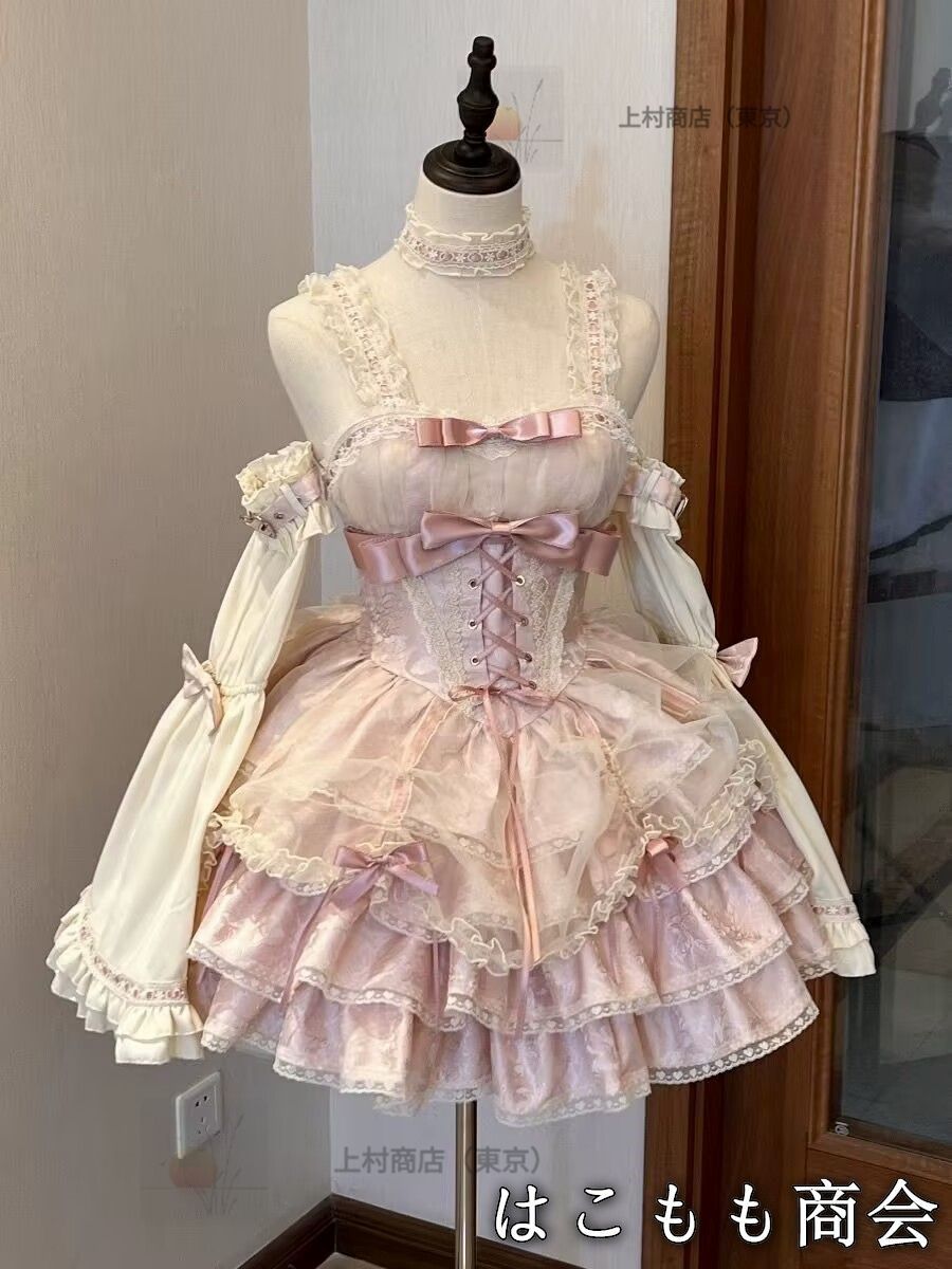 プリンセスドレス ロリータドレス 豪華姫系 lolita 可愛 レトロ風 オリジナル 洋服 ロリータ ワンピース 美しい 森系 姫袖 エレガント レース 蝶結び 蝶結び 量産型 地雷系 ジャンパースカート 細身 貴族服 学園祭 文化祭 パーティー JSK