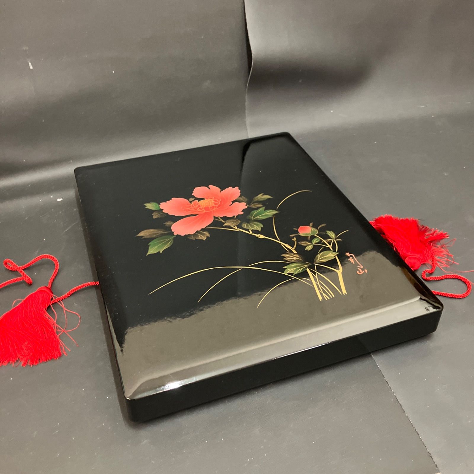 から厳選した 書類箱 文箱 金彩花画 南山作 新品】会津漆器 漆塗 工芸品 木製 硯箱、文箱