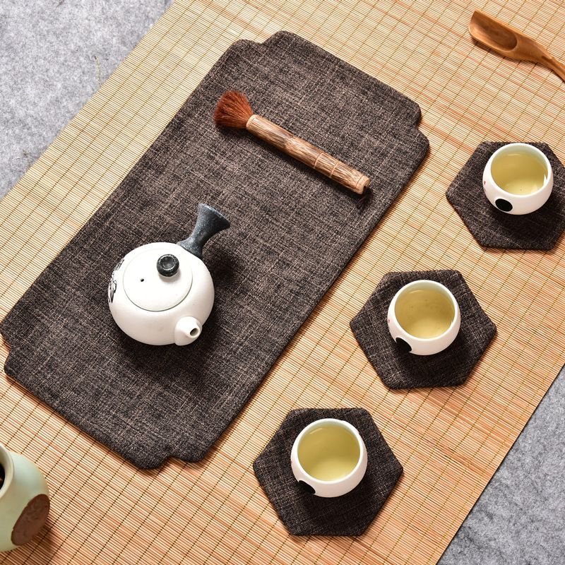 ティーマット テーブルマット 中国茶道具 内側角丸 長方形 シンプル (ブラウン) - メルカリ