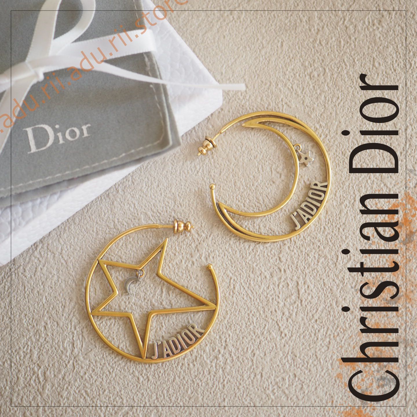 極美品★ クリスチャンディオール Christian Dior ジャディドール J’ADIOR ムーン スター フープ ピアス ゴールド JADIOR  ブランド