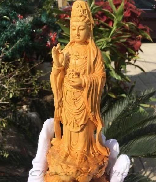 難あり牧田秀雲作／聖観音菩薩像(5寸) 牧田秀雲 仏像 観音菩薩像 白衣