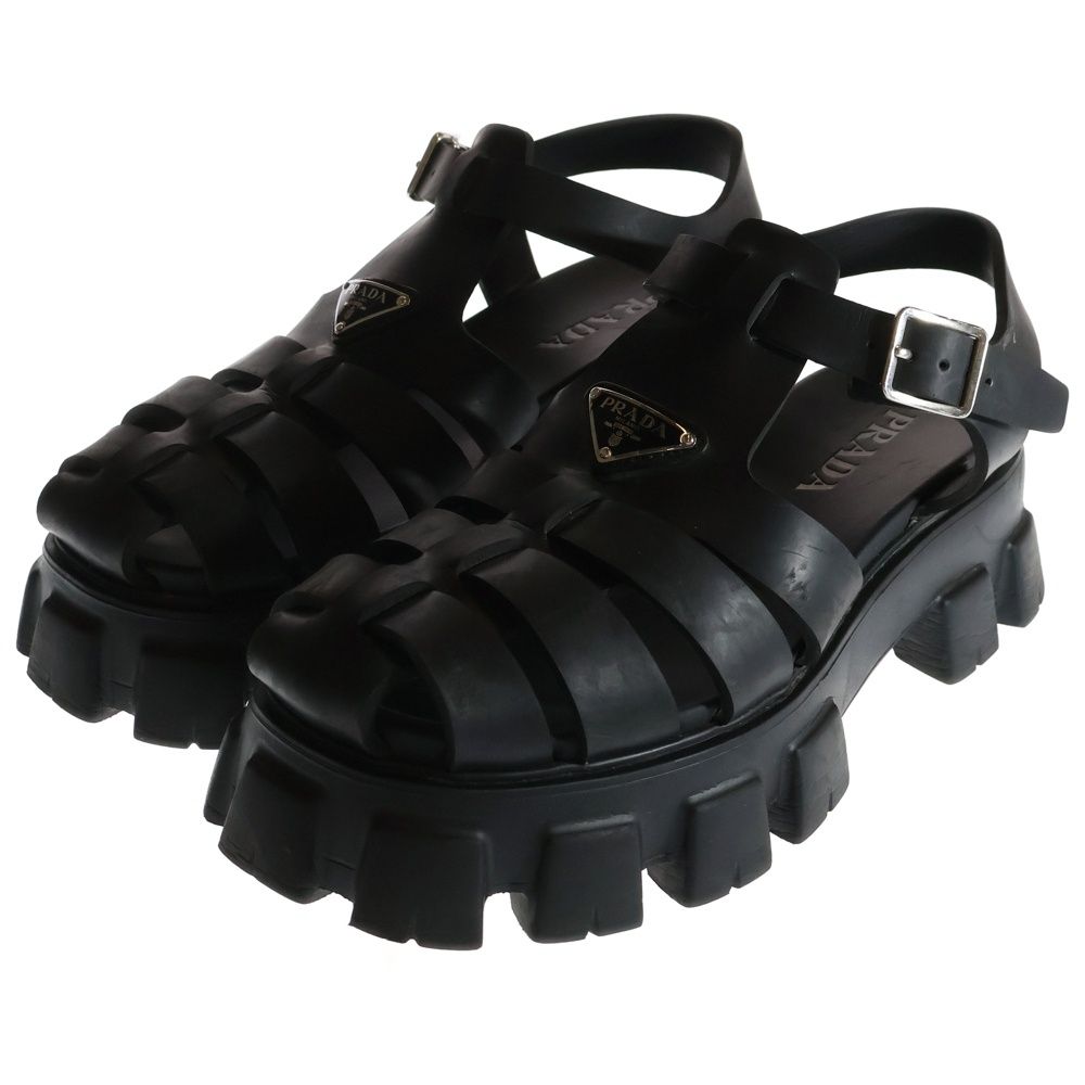 PRADA プラダ モノリス トライアングルロゴプレート ラバー 厚底 グルカサンダル ブラック 2X3083