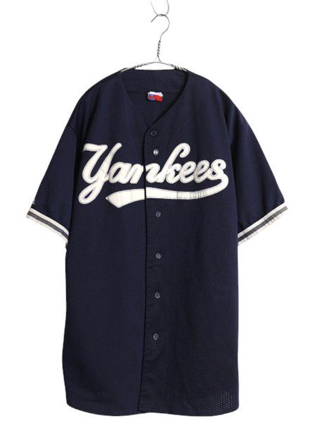 な ! ヤンキース ベースボール シャツ メンズ XL 程 MLB オフィシャル マジェスティック 大リーグ メッシュ ユニフォーム ゲームシャツ 重ね着