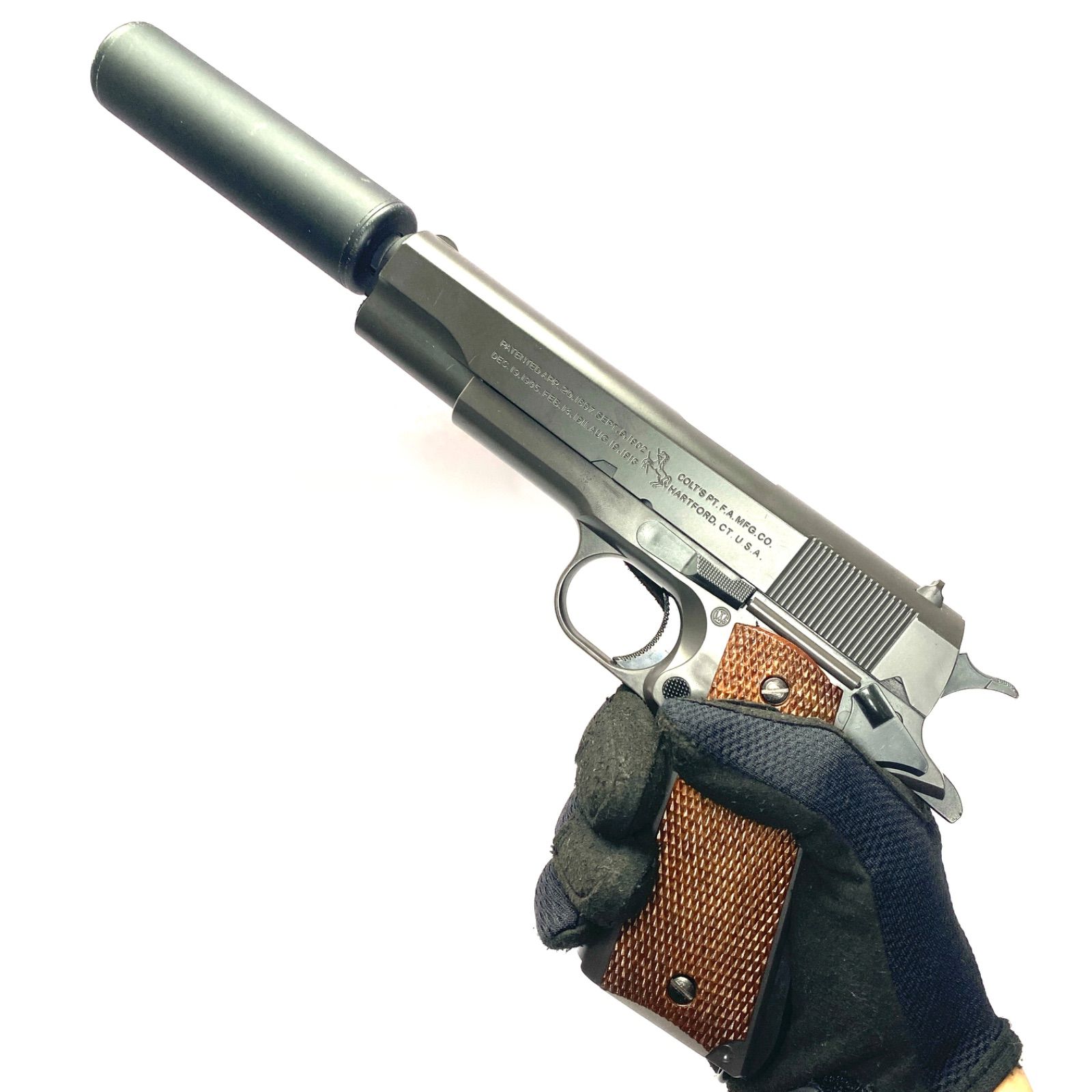 コルトガバメントm1911　カスタム　サイレンサー付き コルトガバメント M1911A1 カーボンブラック・ショート