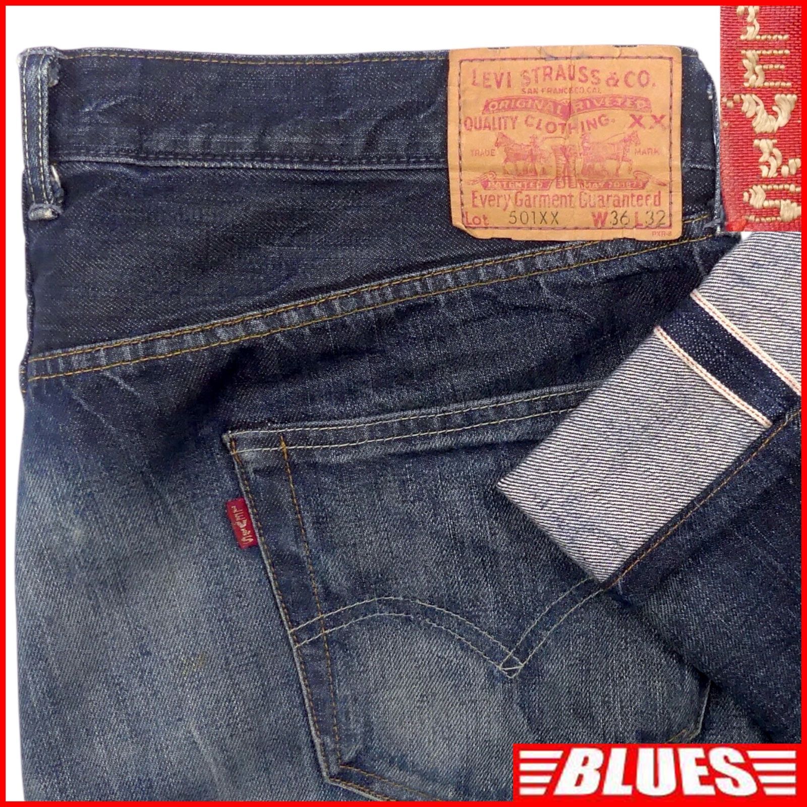 LEVI S リーバイス501xx W36 復刻 1955 ヴィンテージ デニム ジーンズ 鬼ひげ 赤耳 ビッグe ビンテージ 36×32 トルコ製 ヴィンテージ復刻_ウエスト93cm以上一覧←SEULB屋着古←