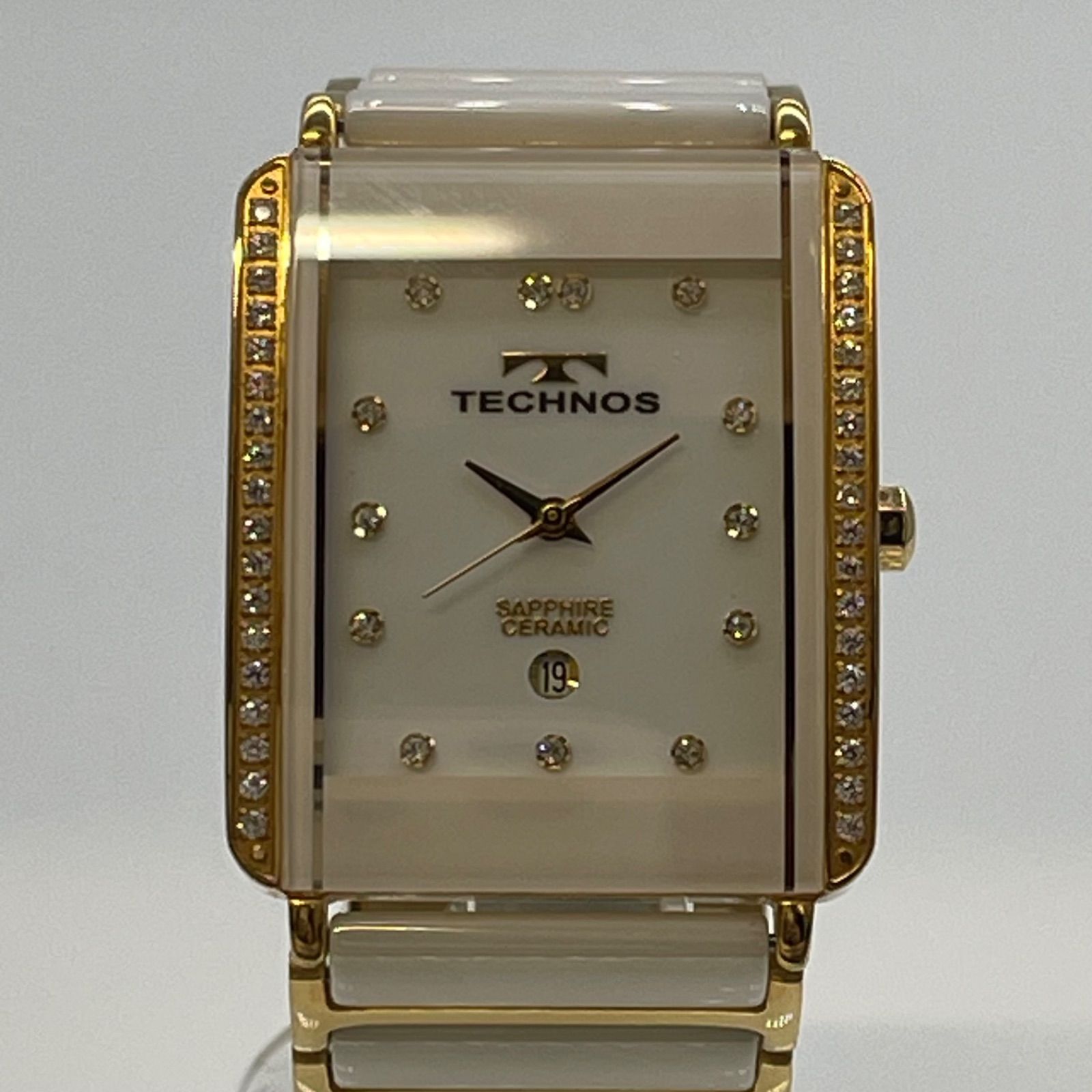 □TECHNOS テクノス T9557 クォーツ時計 13P セラミック 稼働品