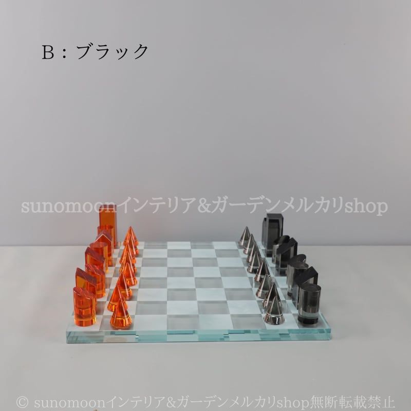 優れた オブジェ チェスセット デザインチェス クリスタル風 モダン インテリア雑貨 ホワイト オレンジ ブラック ギフト アートボード 幾何学 ガラス調 置物 装飾品 おしゃれ インテリア シンプル