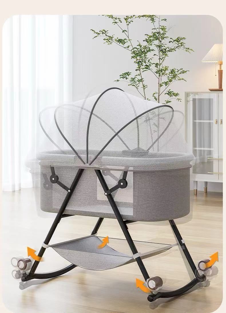 グレー 折りたたみ式ベビーベッド キャスター付き 新品未使用グレー