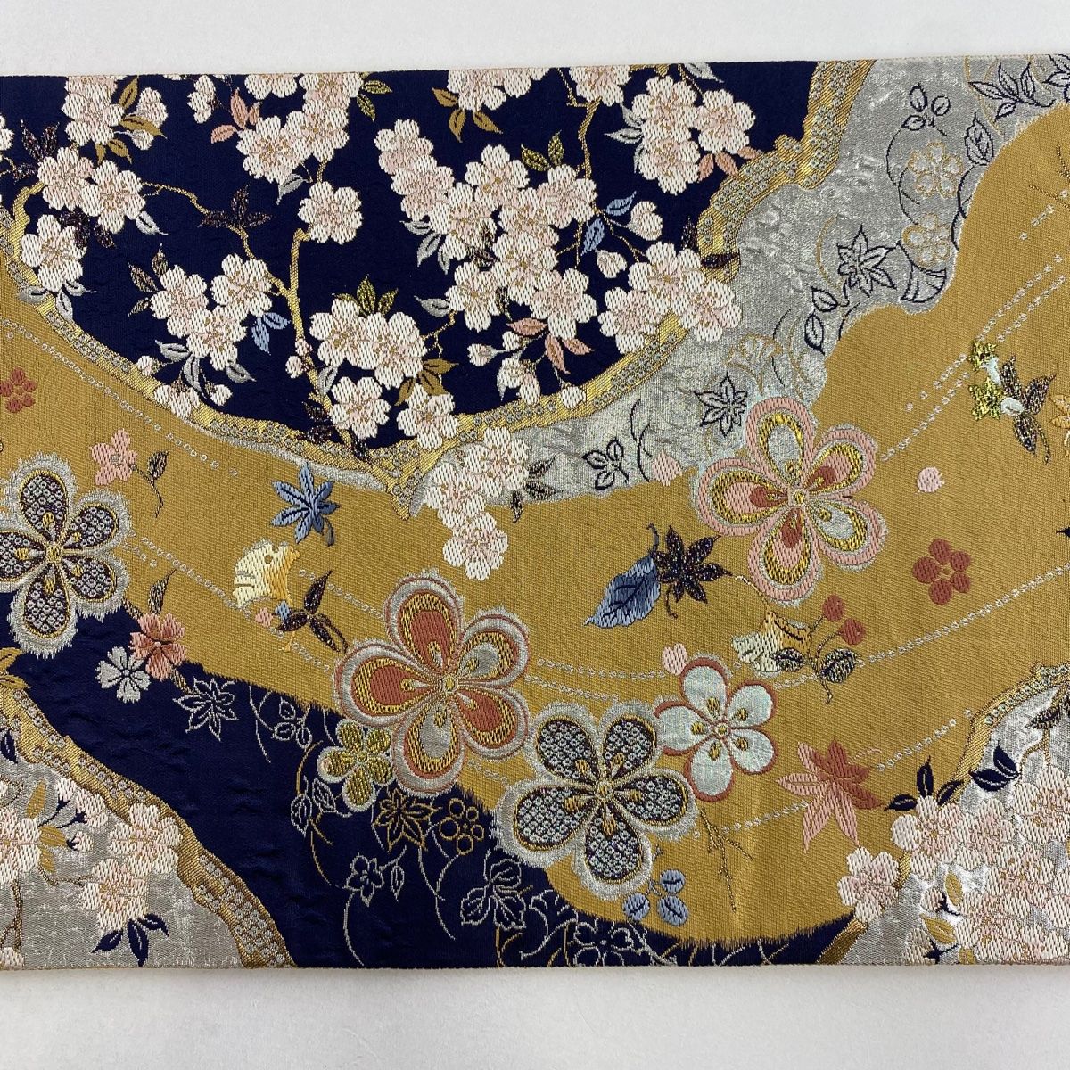 唐織 袋帯 正絹 梅 桜 流し 流水 上品なデザイン 六通T-6347 六通柄袋帯 唐織 向かい鳥蜀江花唐草文 金糸 逸品 お見合 成人式