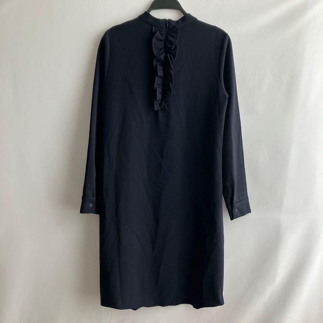 MAX MARA STUDIOワンピース紺ネイビー無地長袖フリル 感上品