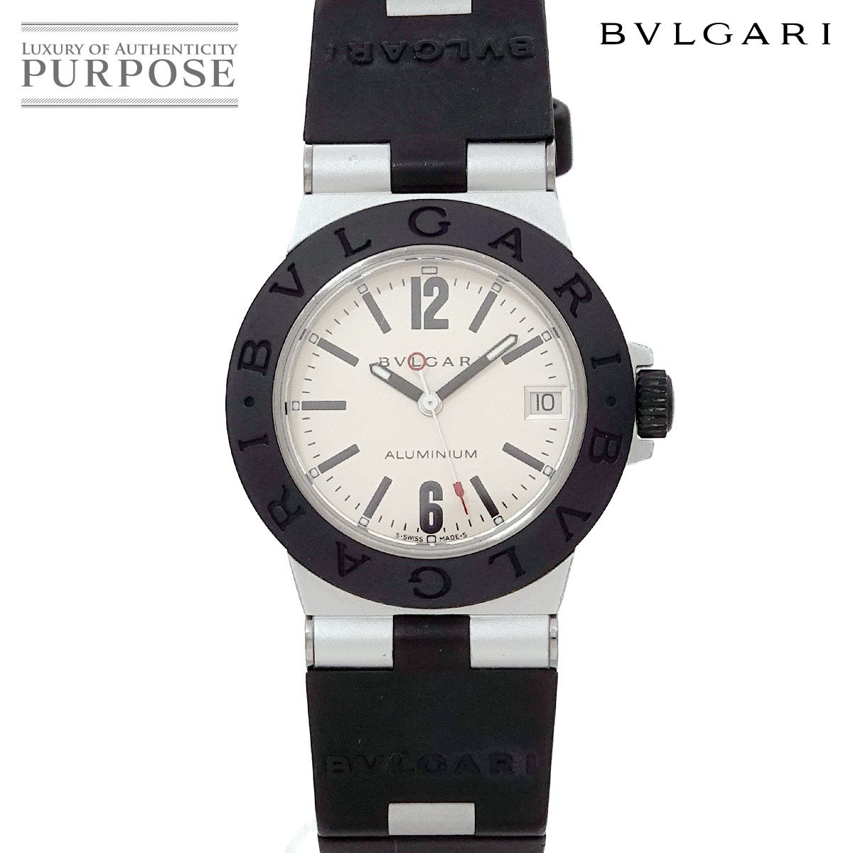 ブルガリ BVLGARI アルミニウム AL32TA ボーイズ 腕時計 デイト シルバー ラバー クォーツ ウォッチ Aluminum 90282717