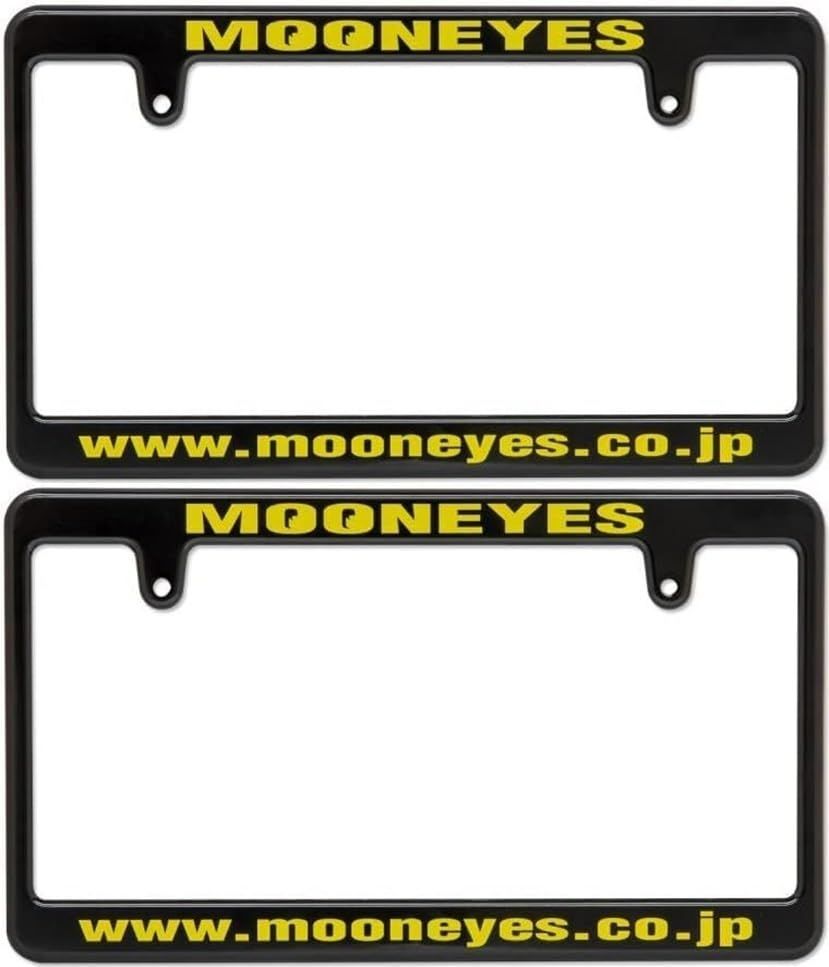 新品 ムーンアイズ(MOONEYES) New Std. MOONEYES ライセンス プレート フレーム ブラック 文字 イエロー (2枚セット)