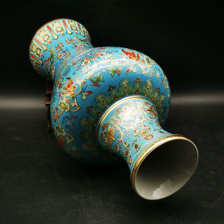 篮地琺瑯観音瓶 現代工芸品 美術品 装飾品 置物 篮地琺瑯観音瓶 現代工芸品 美術品 装飾品 置物