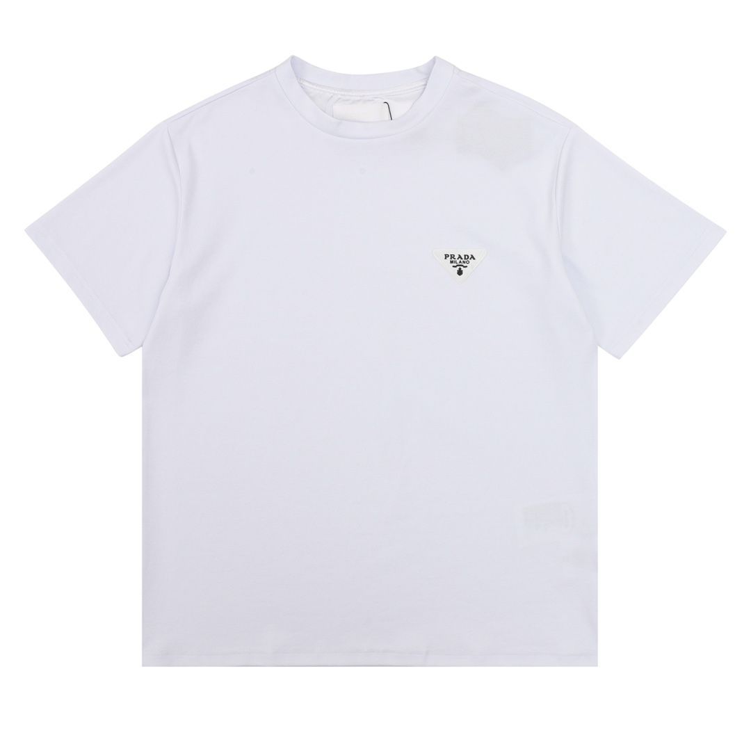 新品 PRADA プラダ 布製三角タグ 半袖Tシャツ ホワイト