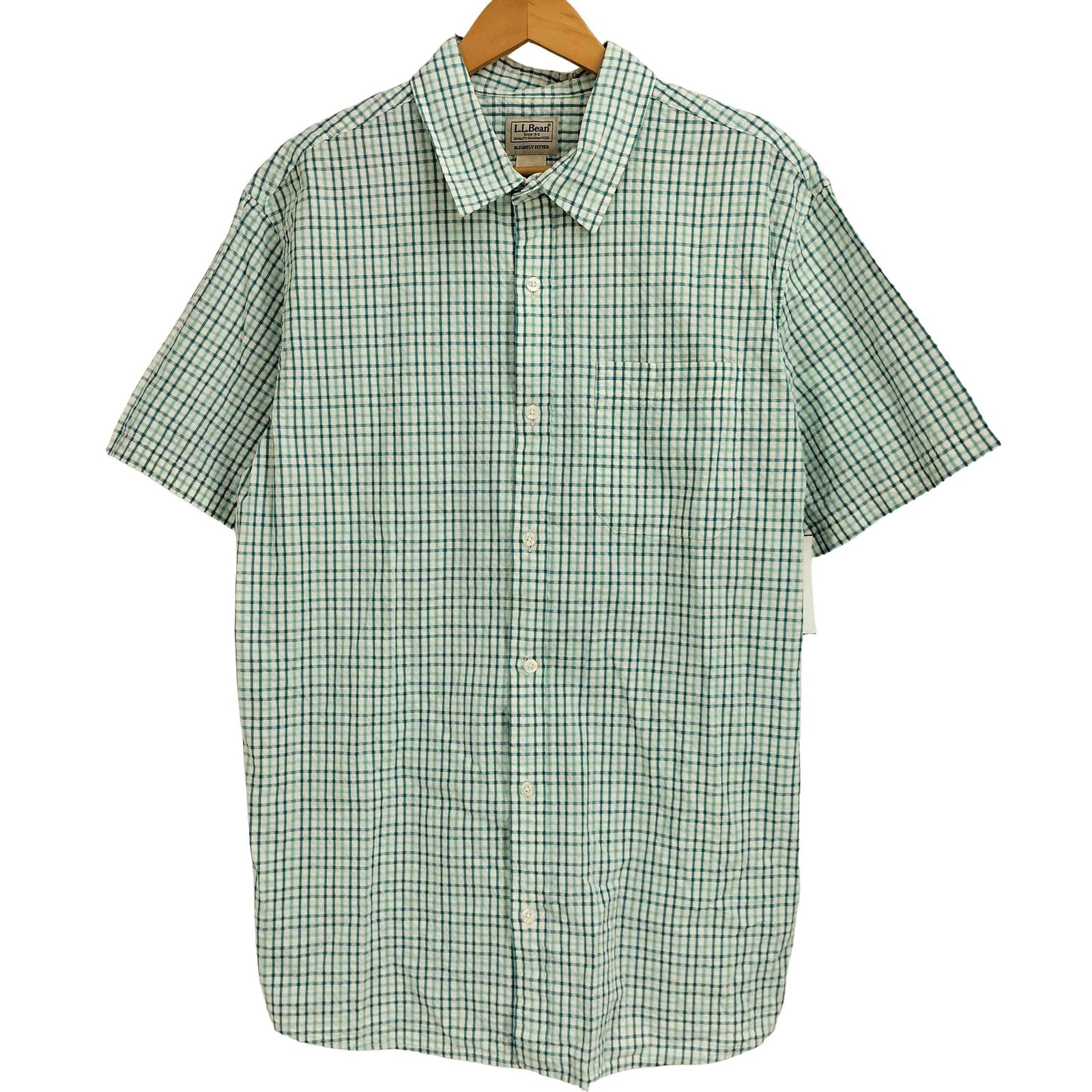 エルエルビーン L.L.Bean シアサッカー オーガニックコットン100 半袖 チェックシャツ メンズ import：XL 