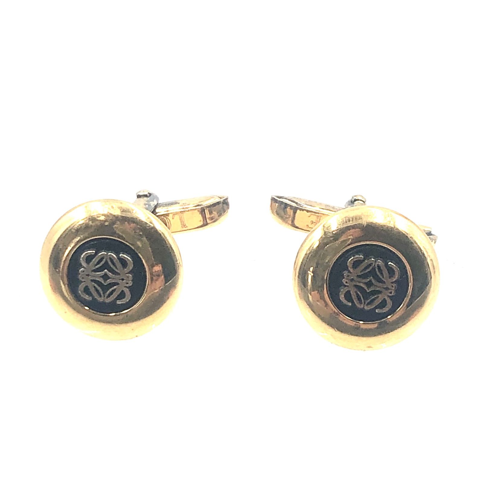 美品✨LOEWE ロエベ カフス カフリンクス アナグラム ゴールド×ブラック 美品】LOEWE ロエベ アナグラム ゴールド×ブラック カフリンクス