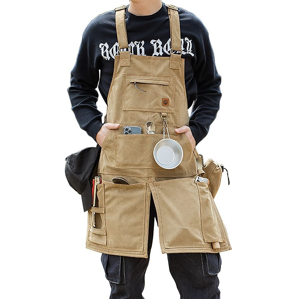 数量 BBQ エプロン 焚き火 エプロン 耐熱 生地 エプロン 防護 キャンバス 前掛け キャンプ カフェエプロン ワークエプロン アウトドア 作業用 職人 Makalu フリーサイズ 男女可