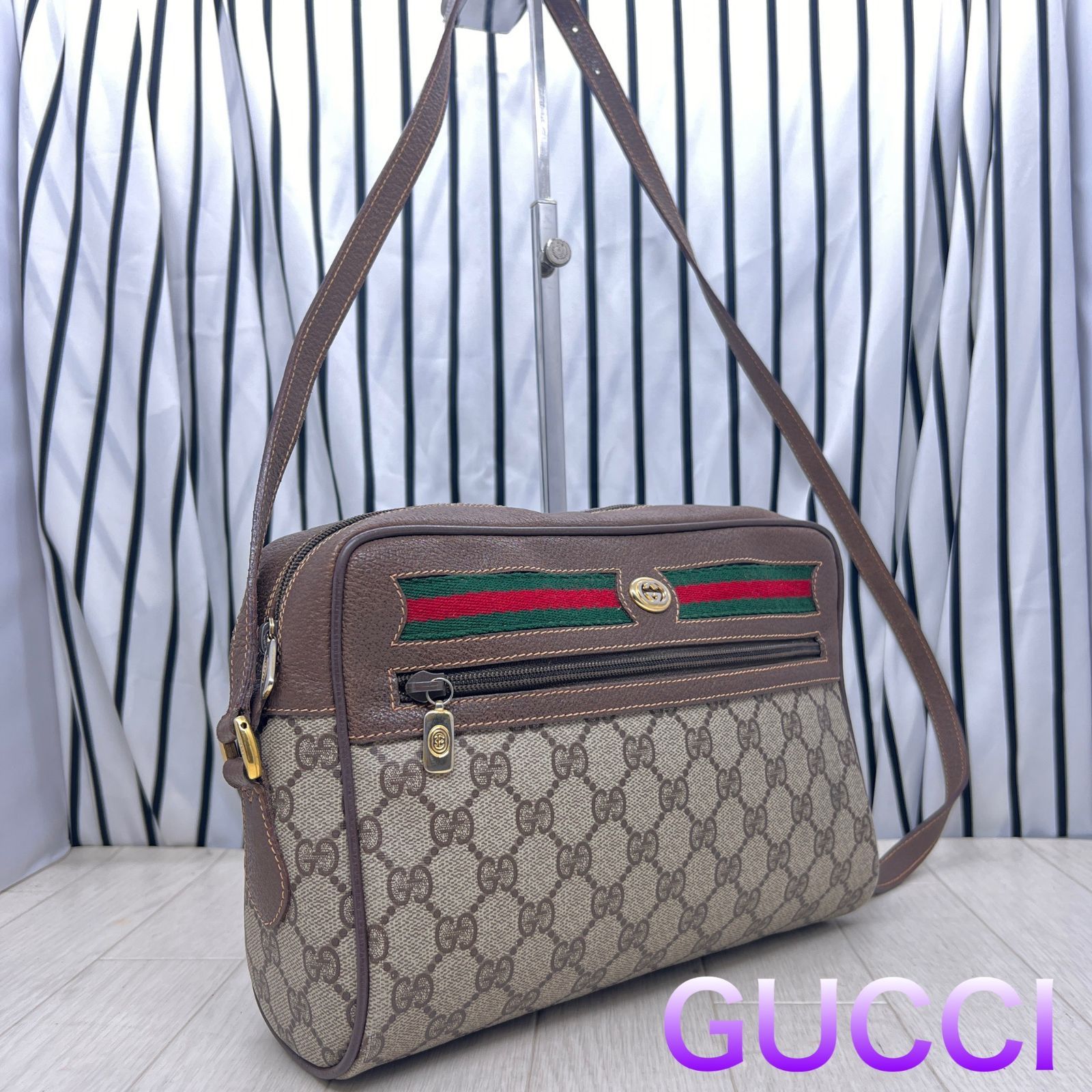 【美品】GUCCI×オールドグッチ斜めがけPVCシェリーラインショルダーバッグ