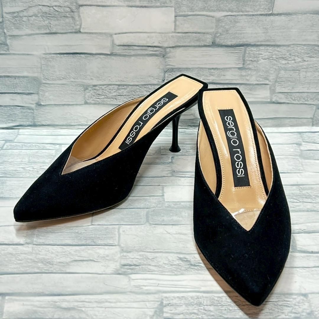 き sergio rossi sr MILANO ミュール ブラック スエード 36 1|2 23.5㎝