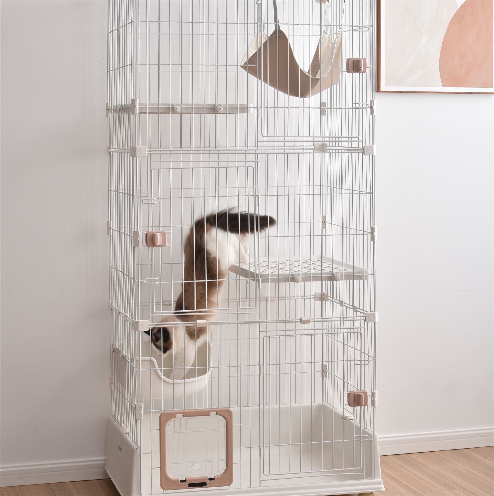 グリーン】キャットケージ 3段留守番 保護 脱走防止 多頭飼い ペット