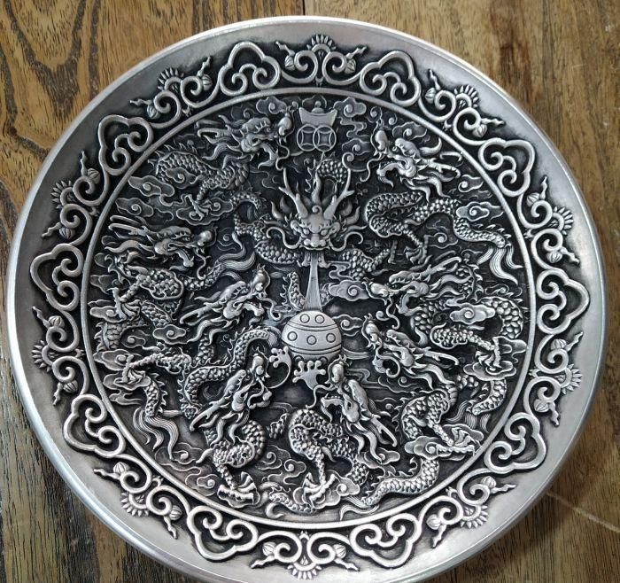 五竜戯珠銅皿 稀少品 茶道具 重厚 極細工 工芸品 美術品 置物 五竜戯珠銅皿 稀少品 茶道具 重厚 極細工 工芸品 美術品 置物