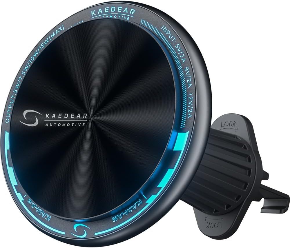 Kaedear(カエディア) 車 スマホホルダー ワイヤレス充電 マグネット QI ハイブリッド スマホスタンド 車載 携帯ホルダー QI2 充電 エアコンフック マグホールド KAM-A2