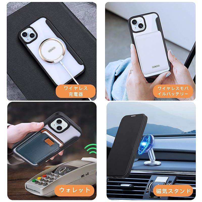 NODALA iPhone15 ケース 手帳型 MagSafe対応 アイフォン15ケース 財布型 携帯カバー いphone15 スマホケース ワイヤレス充電対応 マグネット式 マグセーフ カード収納 薄型 おしゃれ シンプル 背面クリア 耐衝撃 ブラック