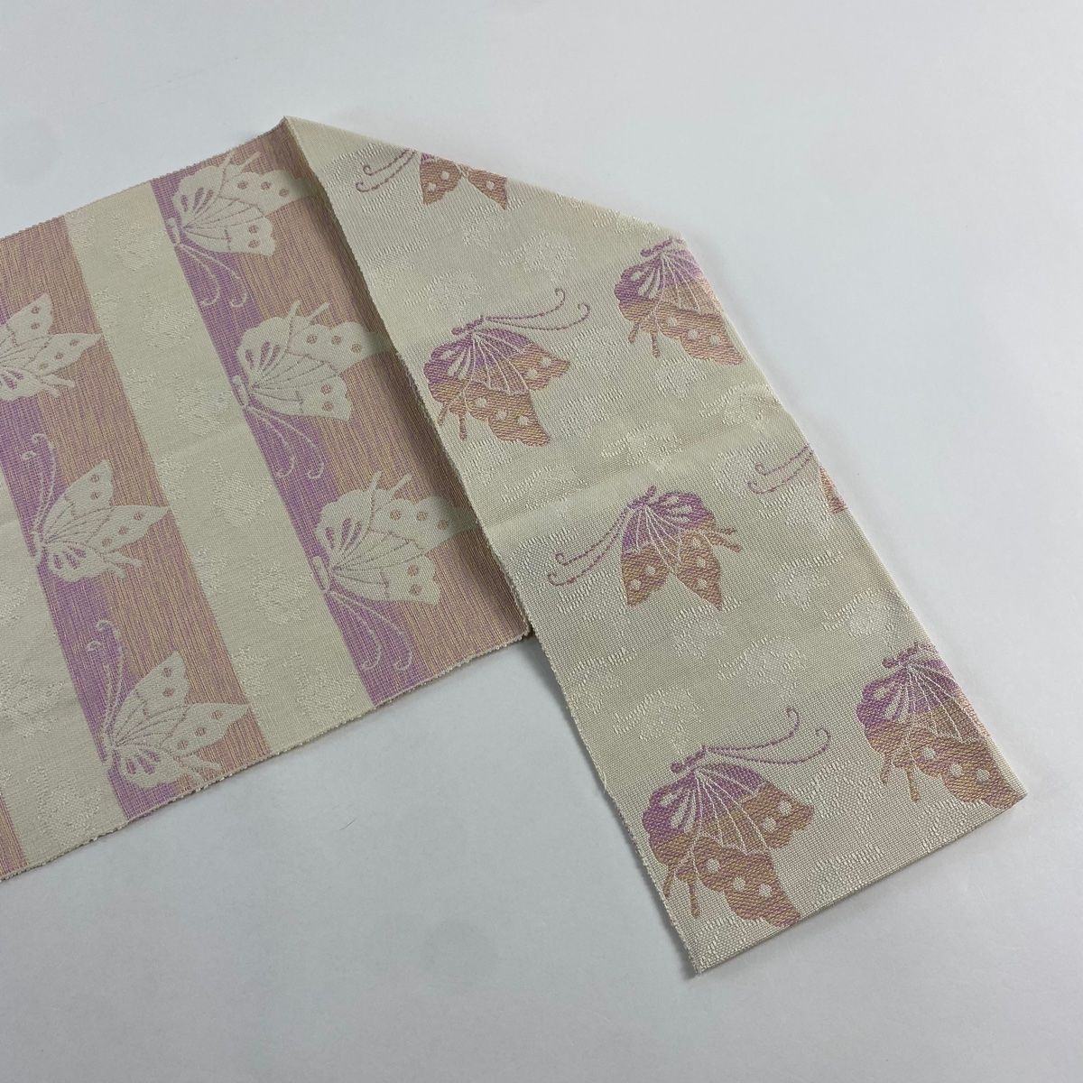 美品】 名古屋帯 秀品 やまと 松葉仕立て 八寸名古屋帯 蝶 茶色 正絹