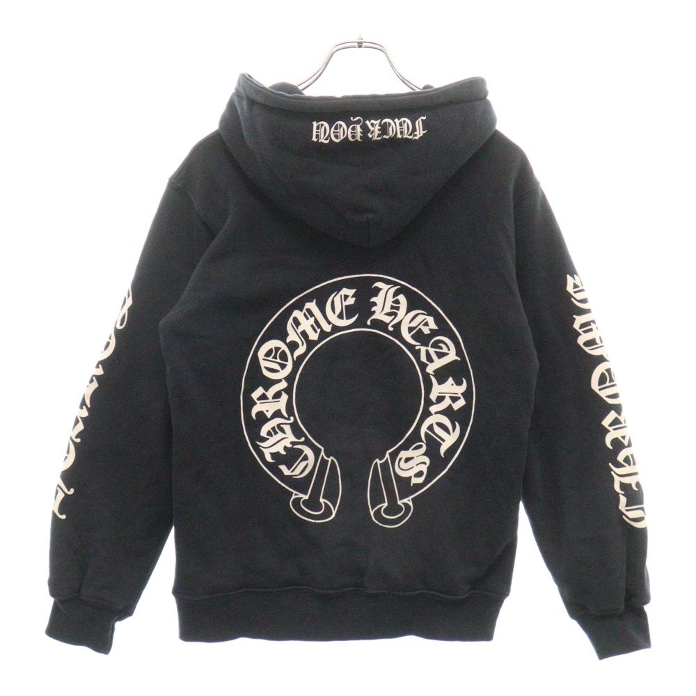 CHROME HEARTS (クロムハーツ) OLD ZIP Hoodie オールドモデル 裏地サーマル バックホースシュー ダガージップアップ フーディ スウェットパーカー ブラック