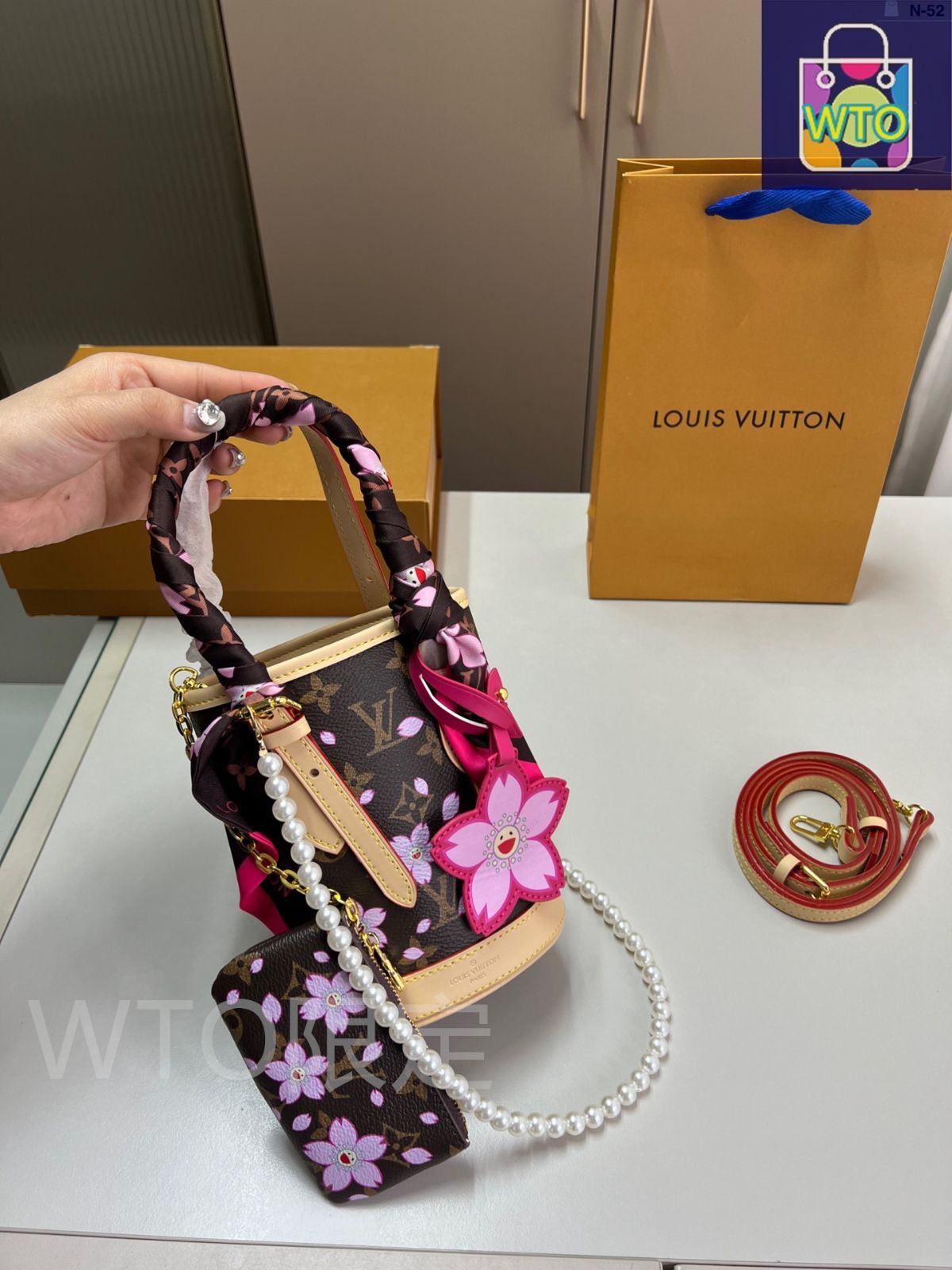 国内発送【サクラ限定コラボ】Louis Vuitton 村上隆 パピヨン MM LOUIS VUITTON × 村上隆 サクラ バケットバッグ ? 13×17cm [本日