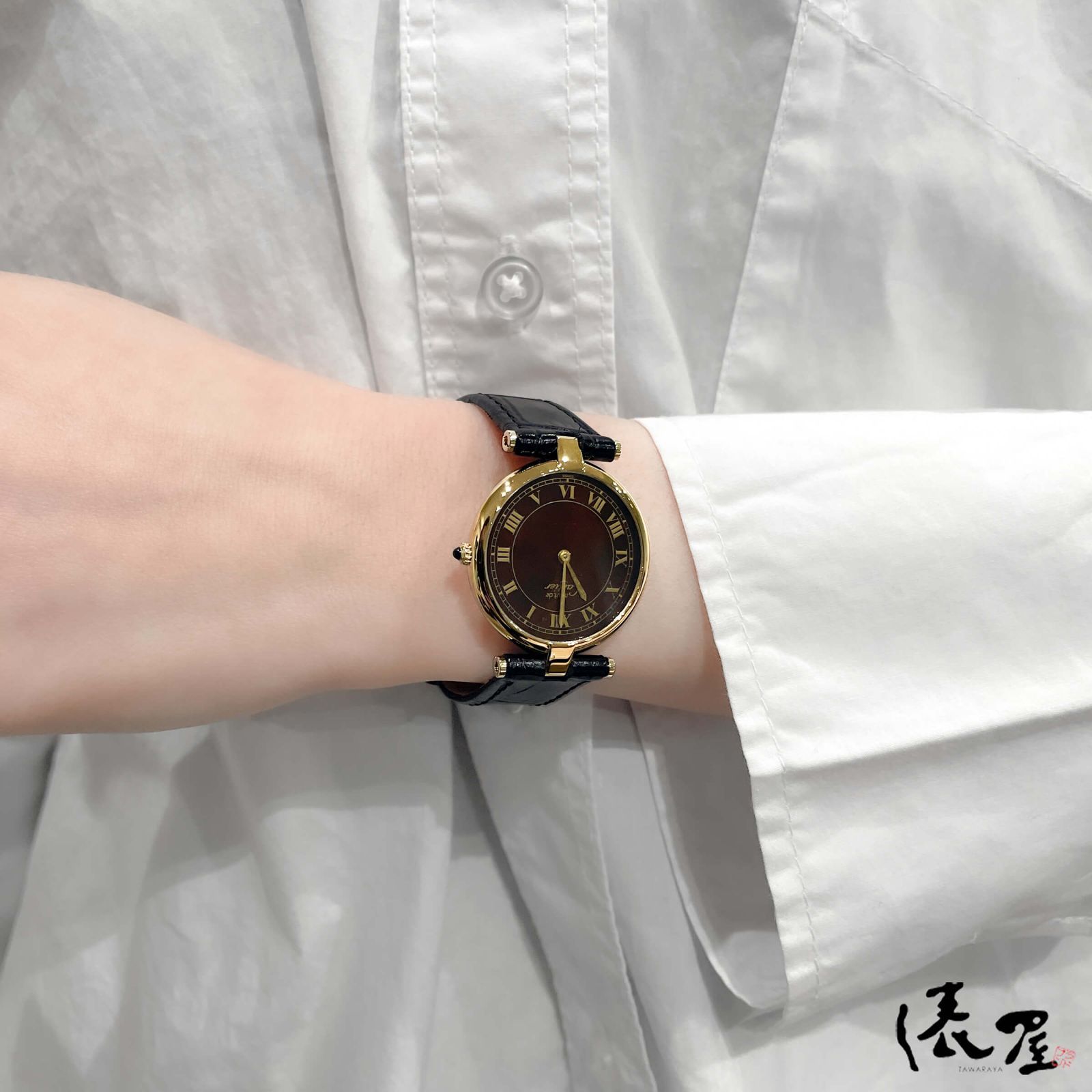 【希少モデル】カルティエ マストヴァンドーム LM ブラウン OH済 極美品 ラージサイズ メンズ ヴィンテージ Cartier 時計 腕時計  中古【送料無料】