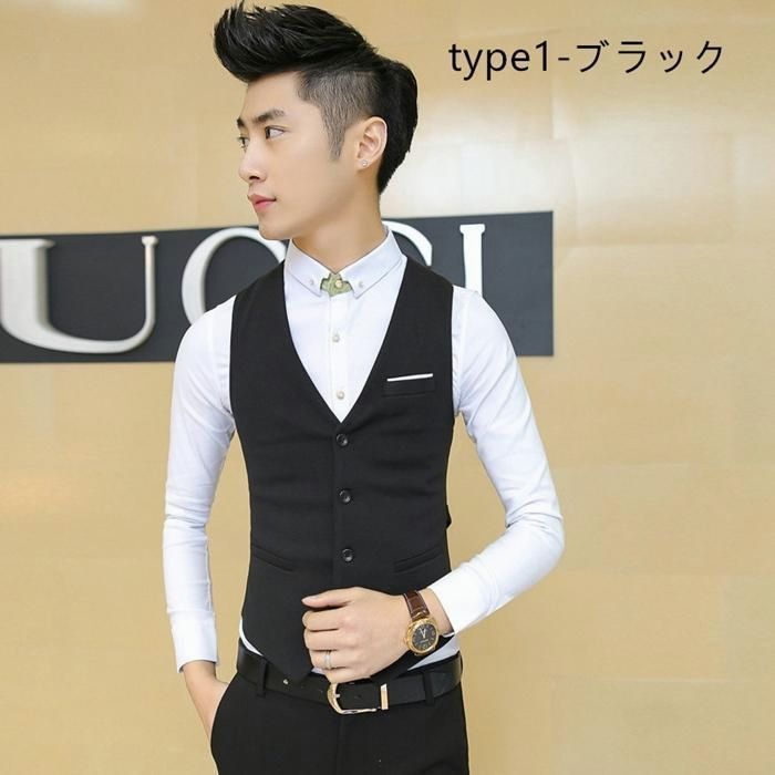 メンズベスト ジレ ベスト 細身 Vネック ジャケット ビジネス