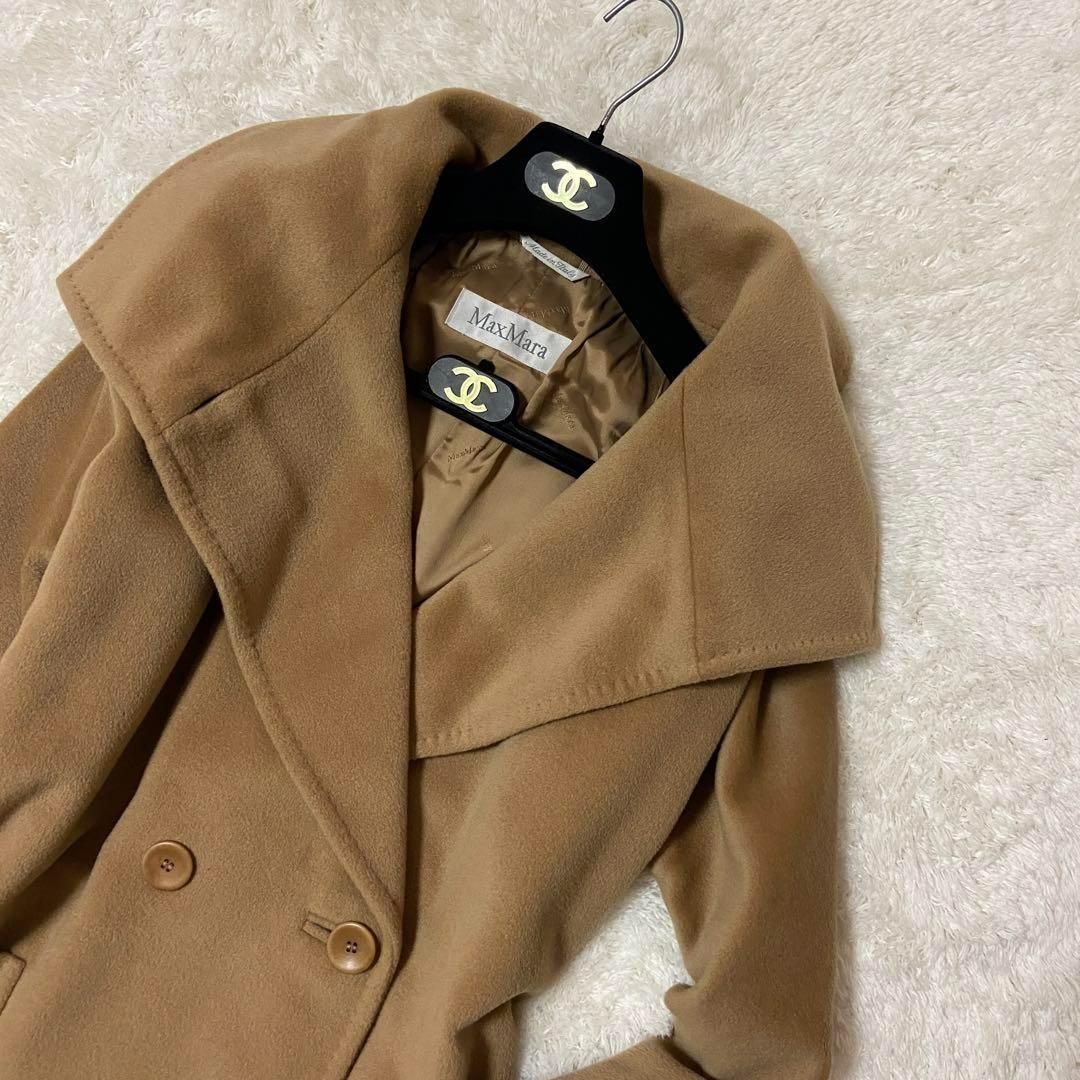 カシミアMax Mara ロングコート ビッグカラー カシミヤ混　ベージュ　白タグ