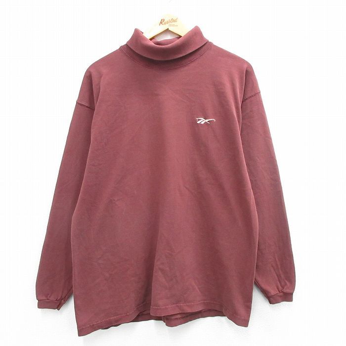 L/古着 リーボック 長袖 ビンテージ Tシャツ メンズ 90s ワンポイントロゴ コットン タートルネック ハイネック エンジ 24feb13 中古
